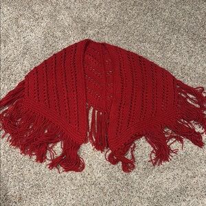 Red Knitted Fringe Shawl